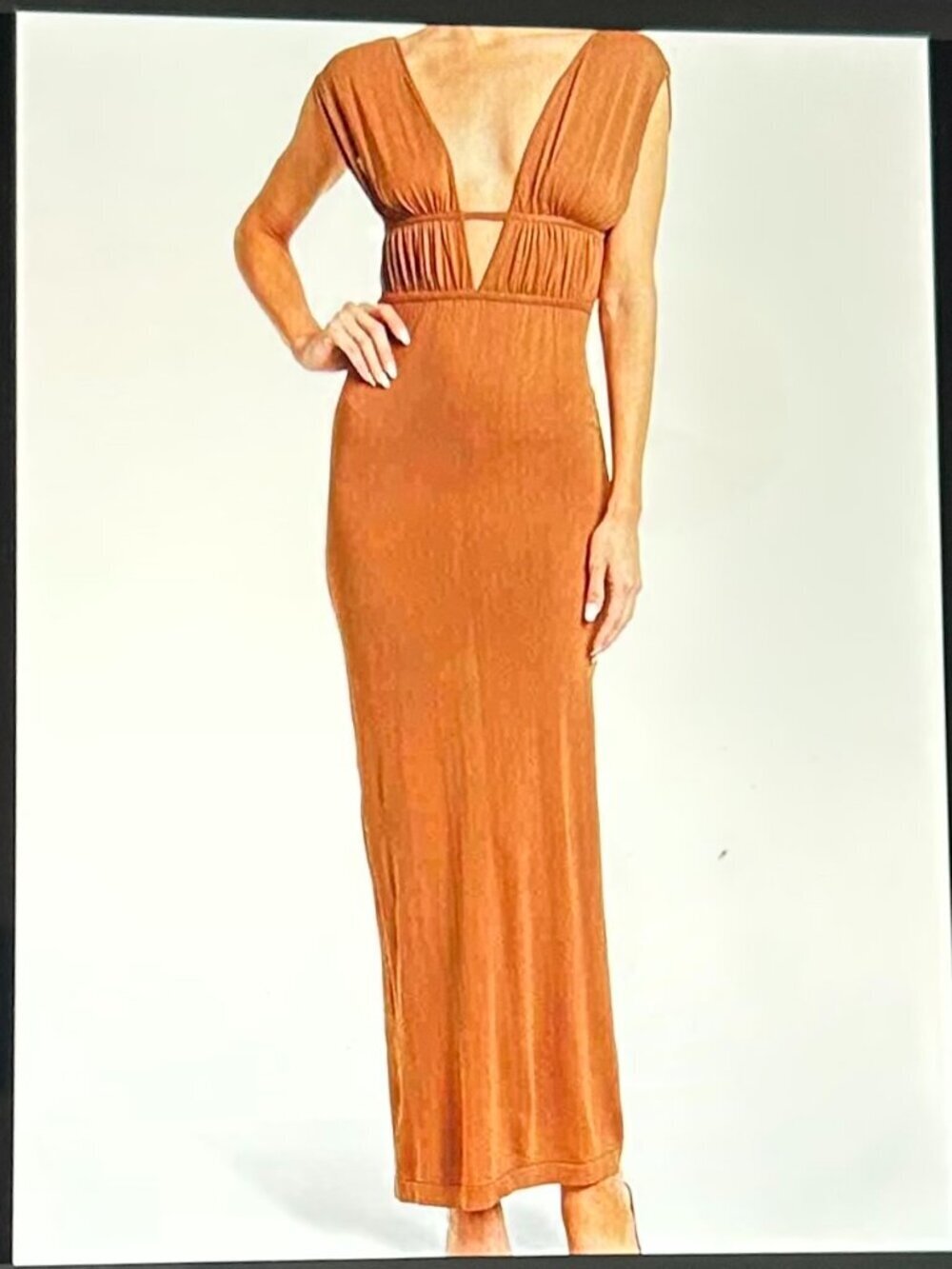 Ronny KOBO Plunge Neckline Long Dress w/ Tags in Brown Color Size M